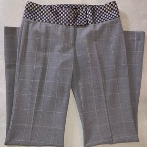 Sz 4 Publicist Women’s Mid-Rise Checkered Gray Pants Silk Pink Waistband EXPRESS